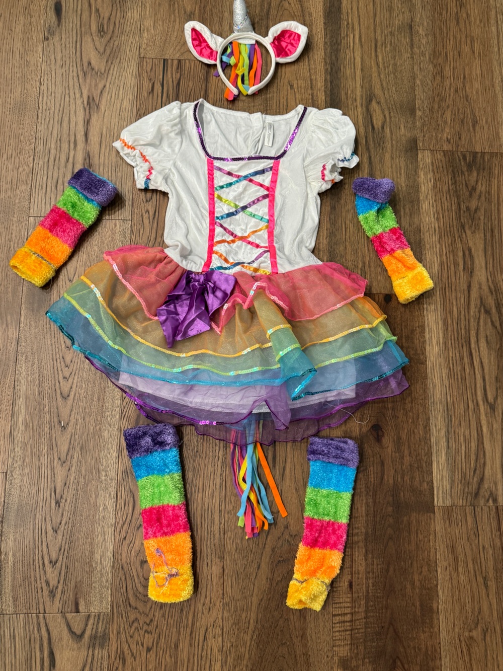 Kids Rainbow Unicorn Costume Dress with Multicolor Accessories